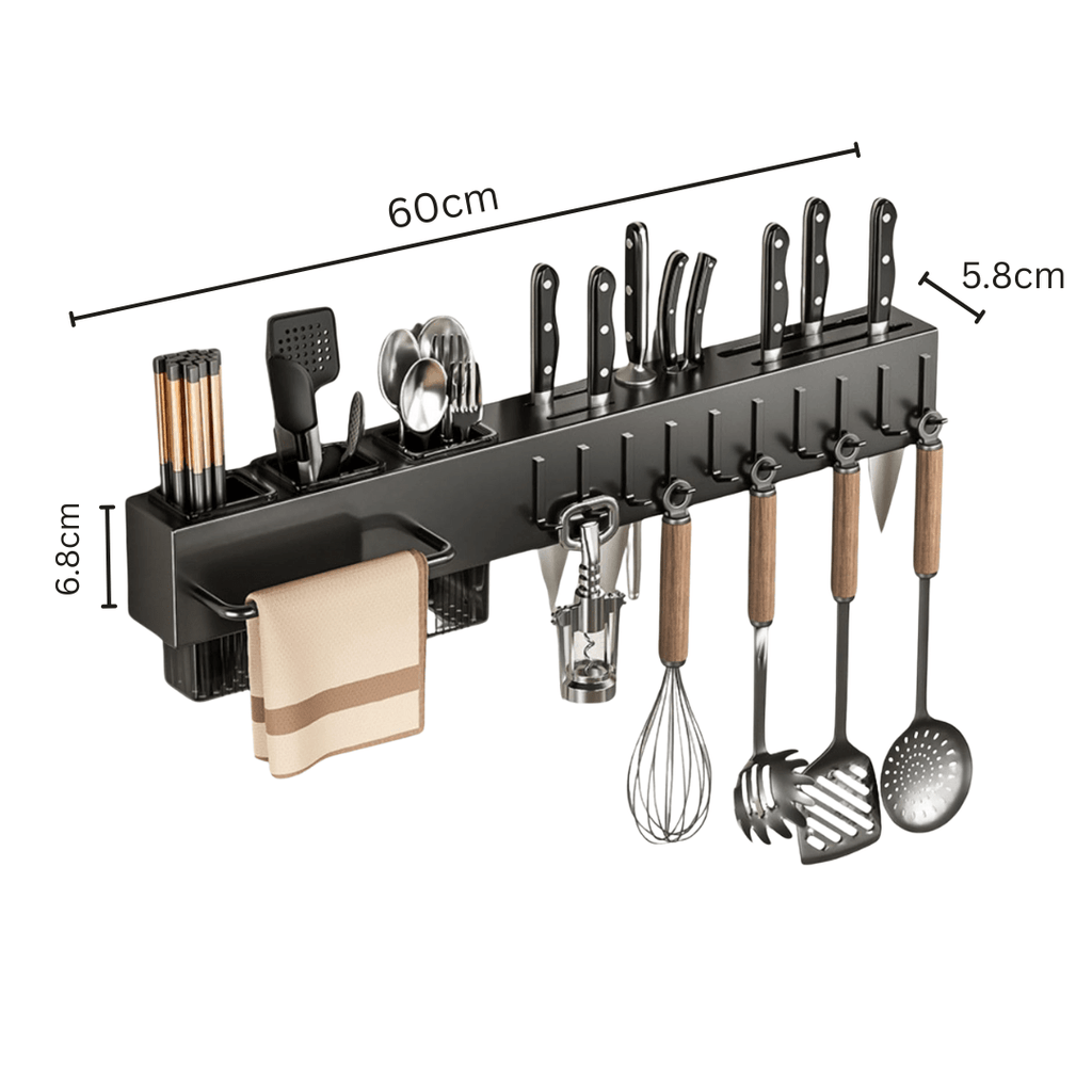 Multi-Functional Wall Mounted Stainless Steel Kitchen Organizer with Hooks(60cm)