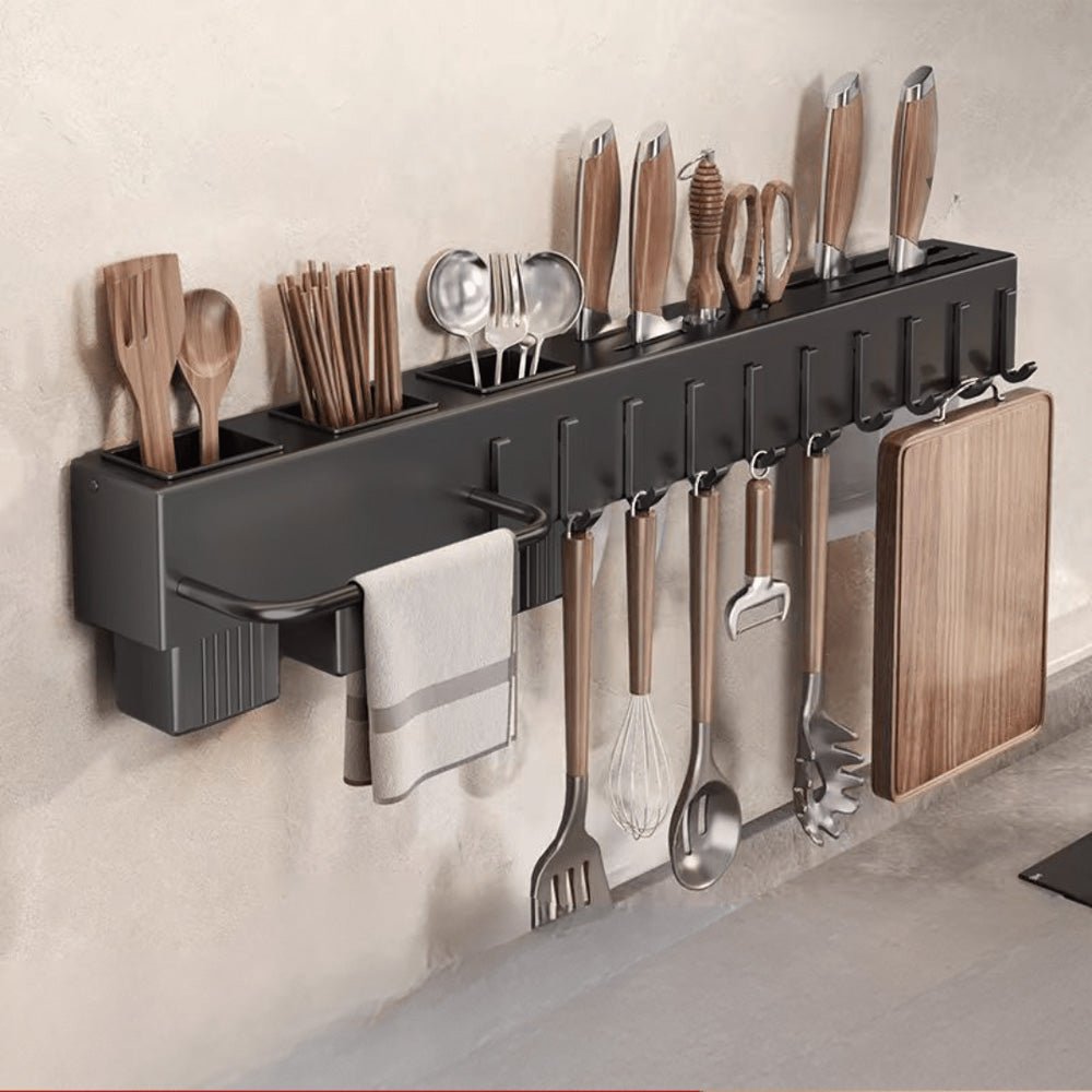 Multi-Functional Wall Mounted Stainless Steel Kitchen Organizer with Hooks(60cm)