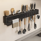 Multi-Functional Wall Mounted Stainless Steel Kitchen Organizer with Hooks(60cm)