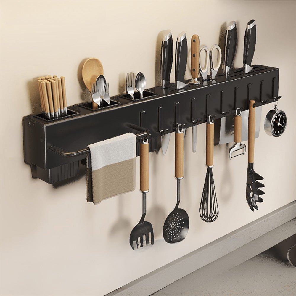Multi-Functional Wall Mounted Stainless Steel Kitchen Organizer with Hooks(60cm)