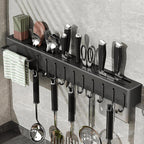 Multi-Functional Wall Mounted Stainless Steel Kitchen Organizer with Hooks(60cm)