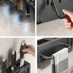 Multi-Functional Wall Mounted Stainless Steel Kitchen Organizer with Hooks(60cm)