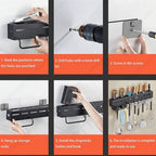 Multi-Functional Wall Mounted Stainless Steel Kitchen Organizer with Hooks(60cm)
